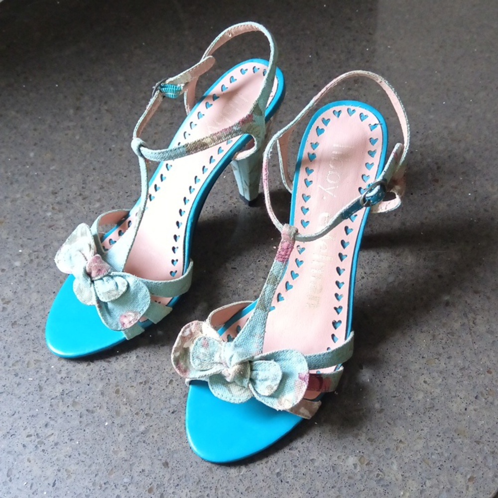 As-is Libby Edelman Floral Fabric Heels with Ankle Straps